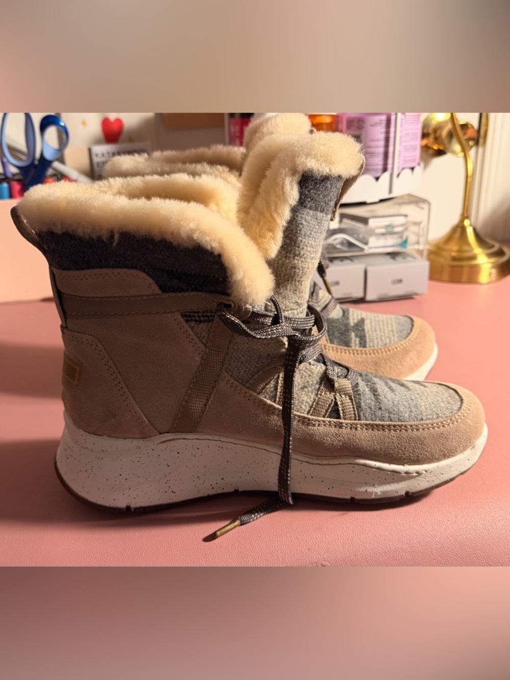 Bionica Beige Suede Shearling Lined Boot